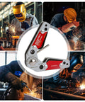 Heavy Duty Magnetic Welding Positioner Fixture Clamp With Lock Tight Grip And Built In Hex Wrench, shown in use by welders.