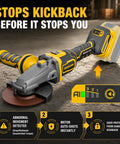 Ultra Slim Flathead Angle Grinder Fits Dewalt 20V Max Battery Tool Only, showing brushless motor and safety features.