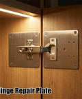 Four Pack Stainless Steel Cabinet Hinge Repair Plates for Kitchen Cupboards and Furniture installed on wood cabinet