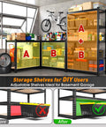 Heavy Duty Garage Shelving 5 Tier Metal Storage Unit 2400 Lbs Capacity Adjustable Shelves 72x36x16 Inch For Garage Basement Pantry Closet Kitchen Warehouse Black, filled with tools and boxes in garage setting