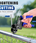 Heavy Duty Stainless Steel Cable Tie Gun Kit With 150 Zip Ties In Three Sizes for fencing shown tightening a cable.