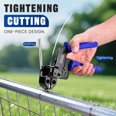 Heavy Duty Stainless Steel Cable Tie Gun Kit With 150 Zip Ties In Three Sizes for fencing shown tightening a cable.