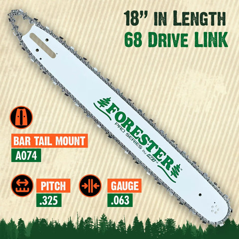 18 Inch Chainsaw Bar And Chain Replacement Kit With A074 Mount For Stihl Lightweight Laminated Steel 325 Pitch 063 Gauge 68 Drive Links