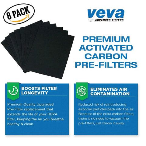 8 Pack HEPA Air Purifier Filters with activated carbon pre-filters for Coway Airmega AP-1512HH and 200M, text details and benefits