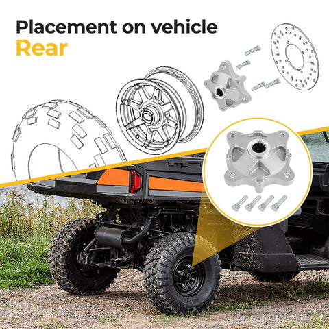 Badass Heavy Duty Rear Wheel Hub Assembly With Studs Replacement For Polaris RZR Sportsman Ace Ranger ATV UTV model on rear vehicle.
