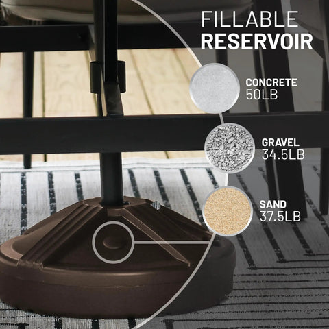 Fillable Bronze Patio Table Umbrella Base Built To Last And Heavy Duty With 3 Point 5 Pound Weight Fits One To One And A Half Inch Poles