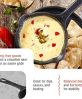 0.5-Quart Cast Iron Saucepan With Flaxseed Oil Seasoning, Go-To Small Melting Pot For Sauteing And Pouring, in use with queso.