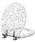 Resin Round Toilet Seat With Soft Close And Quick Release Heavy Duty Acrylic Glitter Cover Silver Foil Finish 17 Inch
