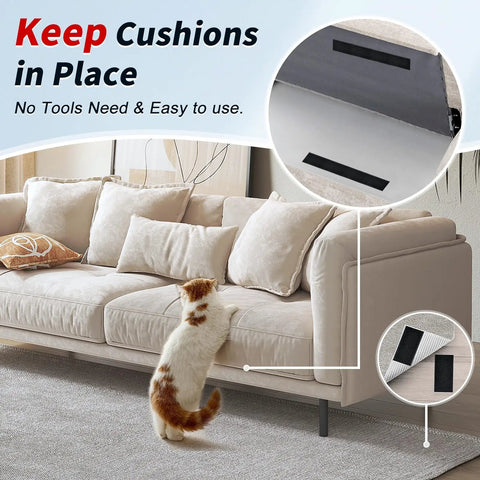 2 Inch Wide Hook And Loop Strips With Adhesive Double Sided Self Adhesive Nylon Tape 15 Feet Hook Tape And 15 Feet Loop Tape shown on cushions