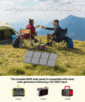 Couple camping with tent and Go To Portable Solar Generator 296Wh Kit with 60W Foldable Panel in mountains