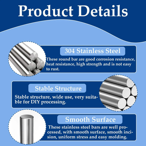 Product details of Durable 12 Pack 3mm By 300mm Stainless Steel Round Rods Dope For DIY Projects And Metalworking Apalie 304