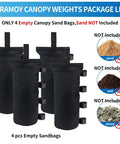 Beefy Heavy Duty Canopy Weight Bags Set of 4 for Pop Up Tents 30 Lbs Capacity Per Bag 1680D Waterproof Sand Bags display