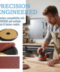 Man using Replacement Sander Pad And 25 Sanding Discs Set For Orbital Sander Models BDERO600 BDERO100 RO100B RO100K
