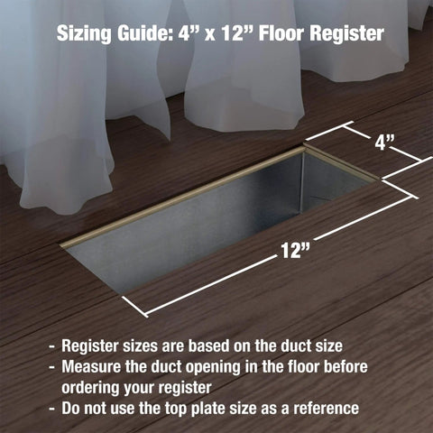 4x12 inch floor register sizing guide for Plastic Pop Up Floor And Ceiling Register Deflector Kit, Tan, 5 Pack, High Impact Polystyrene.