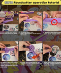 Tutorial on 58mm Button Maker Kit For DIY Pins Includes Free Button Parts Circle Cutter Cutting Board Pattern Paper Holographic Bags Colored Film And Protective Case Pink Finish.