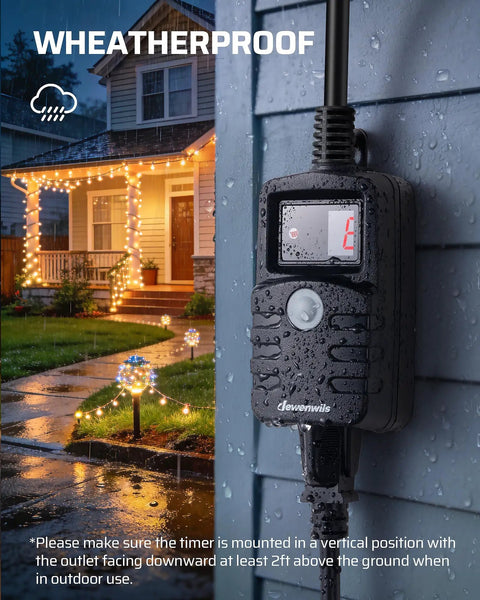 Tough As Nails Outdoor Light Timer 2 Pack Weather Resistant 13 Amp UL Listed with weatherproof design in rain.