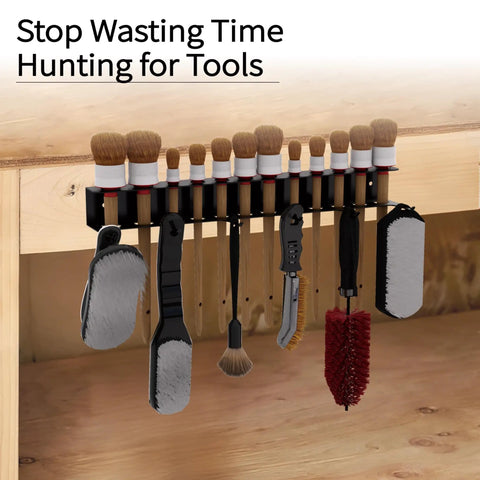 Heavy Duty Wall Mount Brush Holder and Tool Hanger Rack for Garage Detailing Organizer with Mounting Hardware holds brushes and tools