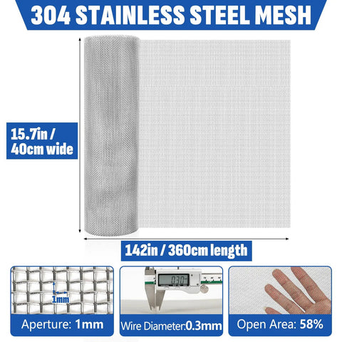 Heavy Duty 20 Mesh 304 Stainless Steel Wire Screen Roll For Air Vents Window Screens Garden Covers And Filters Rust Free