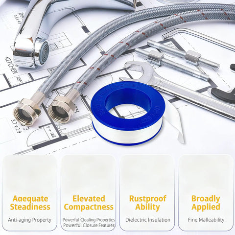 Heavy Duty Teflon Tape For Plumbing Half Inch Wide And 520 Inches Long High Density PTFE Thread Sealant with tools and pipes