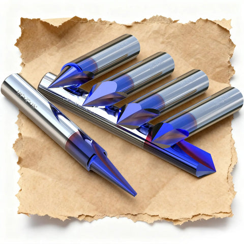 Nano Blue Coated CNC Wood Engraving Router Bit Set One Quarter Inch Shank with V Bits and 2 Flute Straight Bits