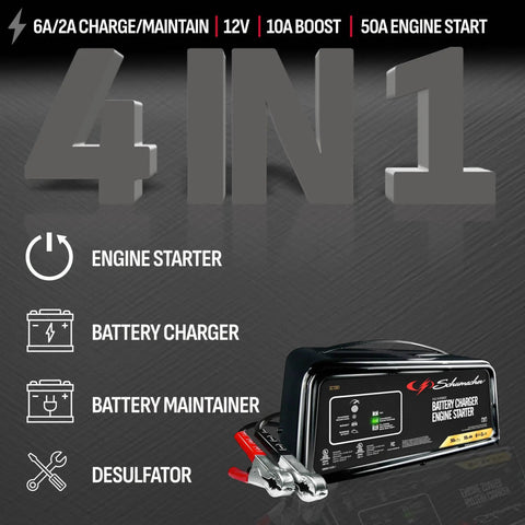 Beast 4 In 1 Car Battery Charger And 50 Amp Engine Starter With 10 Amp Boost And 6 Amp To 2 Amp Maintainer Smart Trickle Charge.