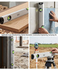 LYIYEYAN 24-Inch Magnetic Torpedo Spirit Level, Heavy Duty Ruler for Carpen shown in woodworking and construction settings.