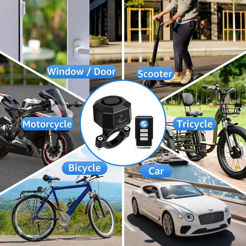 Bike Alarm With Remote And USB Rechargeable Power For Your Ride Vibration Motion Sensor Trigger Ultra Loud 110dB Anti Theft Alarm For Bicycle Motorcycle Electric Scooter IP65 Waterproof And Easy Mount Kit on bicycle, scooter, and car