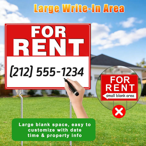 Double Sided For Rent Yard Sign Set With Metal Stakes 17 By 13 Inch Corrugated Plastic Real Estate Signs With Arrow Stickers