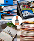 Kickin Retro Wooden Roller Date Stamp With Sleek Grip And Clean Roll On Ink System Delivers Flawless Calendar Marks From 2026 To 2036 showcasing a wooden handle, calendars, and stationery.