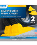 Package of RV and Camper Wheel Chocks 2 Pack for Leveling Blocks keeps wheels centered and from rolling stabilizes large vehicle tires