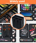 Image of 45 Pack Tool Box Organizer Trays And Dividers For Drawer And Toolbox Garage Storage Set displaying various uses for tools, office supplies, and cosmetics.