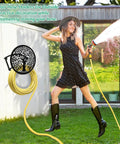 Heavy Duty Outdoor Garden Hose Reel and Wall Mount Holder With Tree of Life Metal Design in garden setting