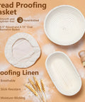 All In One Sourdough Starter Kit With Banneton Baskets Starter Jar Lame With Four Blades Thermometer Strip Feeding Tracker Dope Gift For Bakers Women Moms featuring round and oval banneton baskets with linen cover and dough scraper.