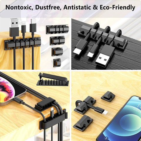 327 Piece Cable Management Kit with cable clips, cord holders, and mounts for computer desk setup, DIY cleanup.