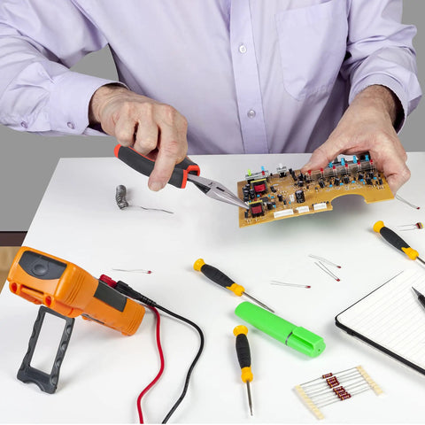 Pro Level Needle Nose Pliers Built Like A Tank With Tempered Steel Jaws For Tight Squeeze Tasks gripping circuit board components.