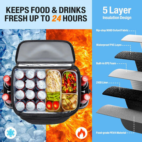 Open Insulated Cooler Backpack For 40 To 50 Cans Leakproof Lunch Tote For Men And Women Portable Beach Picnic Travel Work Camping