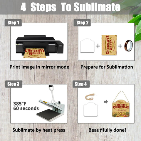Four-step process for using Six Pack Ten Inch Sublimation Metal Sign Blanks For Doors And Walls Two Sided Aluminum Address Plaque Hangers