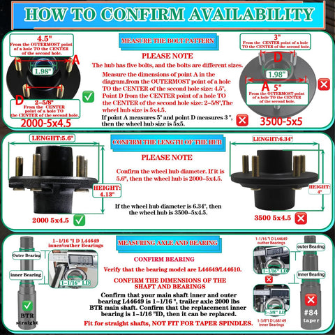 Two OZISENS pre-lubricated trailer hub kits, 5x4.5, 1-1/16 straight spindle, for 2000 lb trailers, includes L44649 bearings