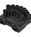 Beefy 14 Piece Deep Impact Socket Set For Three Quarter To One And Five Eighths Inch Drive In SAE CrMo Alloy Steel on storage case