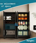 61 Inch Tall Farmhouse Metal Pantry Cabinet With Two Barn Doors And Adjustable Shelves Built To Last Heavy Duty Steel Kitchen Storage Cabinet For Pantry Laundry Room Home Office And Kids Room In Black Finish, front view interior with shelves, bins, and jars