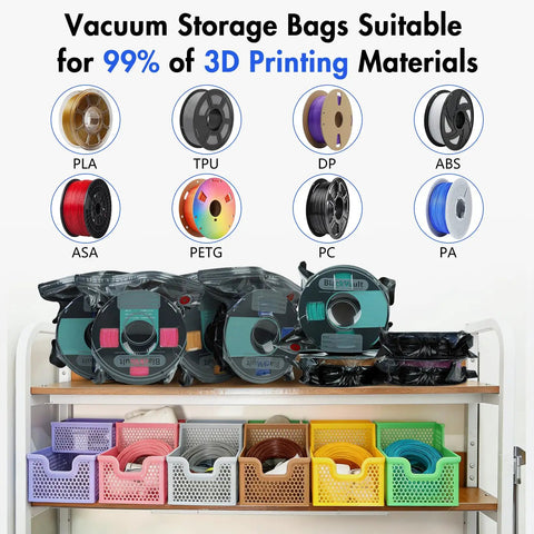 Reusable Vacuum Storage Bags For 3D Filament Top Tier Kit With Hand Pump And Clips Heavy Duty Moisture Proof Light Blocking Seal Keeps Your Material Stash Locked Down Dry As A Bone And Ready For Every Print Job Ahead