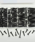 Black Wood Screw Set With Phillips Modified Truss Head Stainless Steel 410 Self Tapping Assortment For Wood And Metal 155 Pieces DIY Ready Sizes Three Quarters Inch To One And A Half Inch in divided box