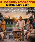 Outdoor gathering with people around Outdoor Paella Burner And Stand Kit With 24 Inch Enamel Pan Dual Propane Stove Regulator.