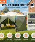 12x12ft Pop Up Gazebo Tent With Mosquito Netting, 6 Removable Wind Panels, 2 Mesh Windows, for Patio, Army Green, UPF50 Sun Protection