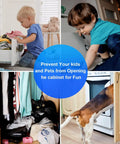 Image showing children and pets exploring drawers and cabinets, highlighting the need for Grab These 16 Pairs Of No Drill Stainless Steel Magnetic Door Catches With Killer Adhesive Grip For Your Kitchen Bathroom Closet Or RV Drawer Latch To Keep Everything Locked Tight Without Any Messy Drilling Required And Super Easy To Install Today.