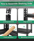 Heavy Duty Steel Garage Shelving Unit With 47.2 Inch Wide 15.7 Inch Deep 71.6 Inch High Black Finish Built Tough For Garage Storage Sturdy All Steel Shelves Storage Rust Resistant Powder Coat Easy Organization assembly steps