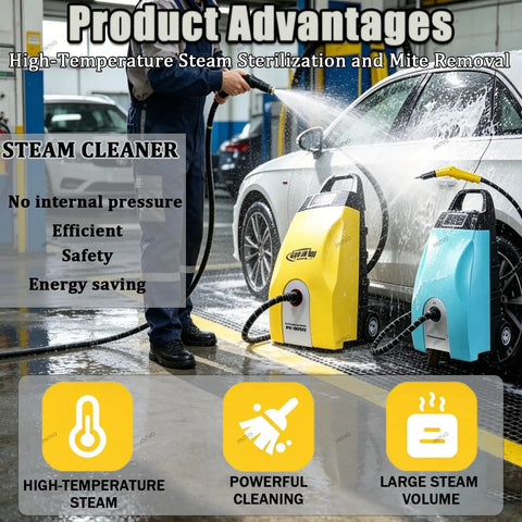 Jintvo Industrial Steam Cleaner With 110 Degrees High Temp And 3.5L Tank, Professional Steam Washing Machine using high-temp steam on a car surface.