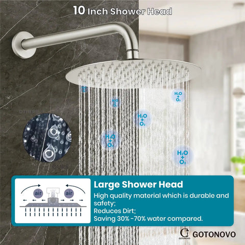 Rainfall Shower System With 10 Inch Round Showerhead And Handheld High Pressure Faucet Set Brushed Nickel Finish