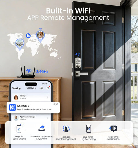Smart Home Keyless Entry Digital Door Lock With Fingerprint Deadbolt And Handle Set App Remote Hub Free Wifi Security Satin Nickel Finish Straight Wifi Hookup Top Shelf Build Lock It Down Round The Clock