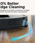 Matrix Plus 2in1 Robovac And Mop With Sonic Mopping Matrix Clean Smart Home Mapping HEPA Bagless Self Empty Base CleanEdge For Pet Hair WiFi Alexa Compatible Black And Gold demonstrating edge cleaning on floor.